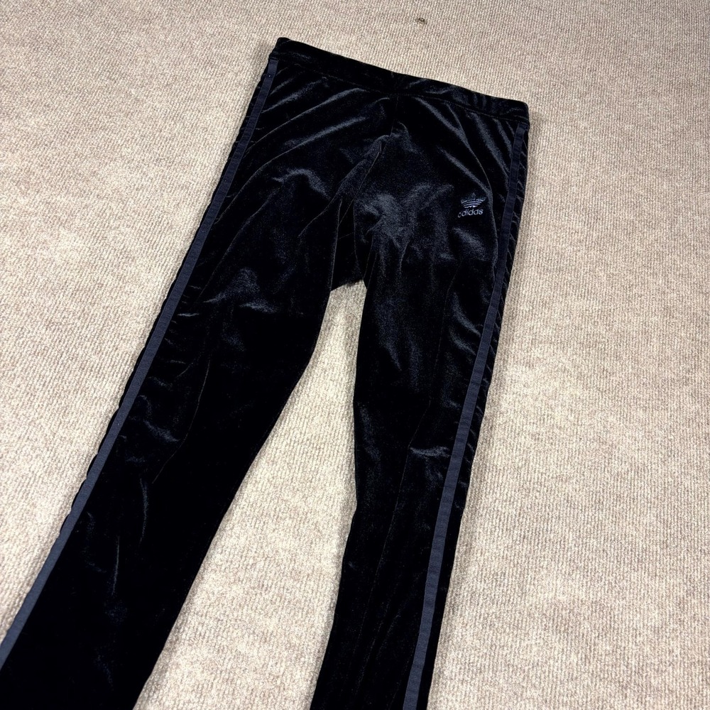 Adidas Originals Track Pants Women S Black 3-Stripes Velour Athletic Fit Pull On